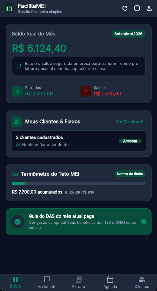 Tela Real do FacilitaMEI - Início e Dashboard Financeiro
